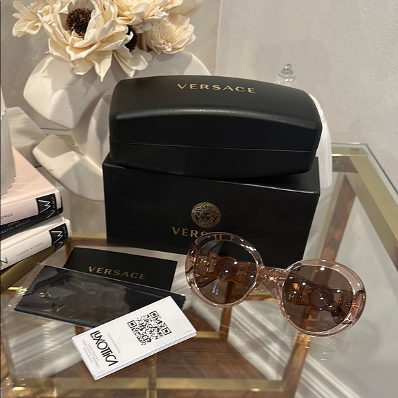Versace Accessories - Versace Translucent Blush Round Sunglasses with Gold Accents